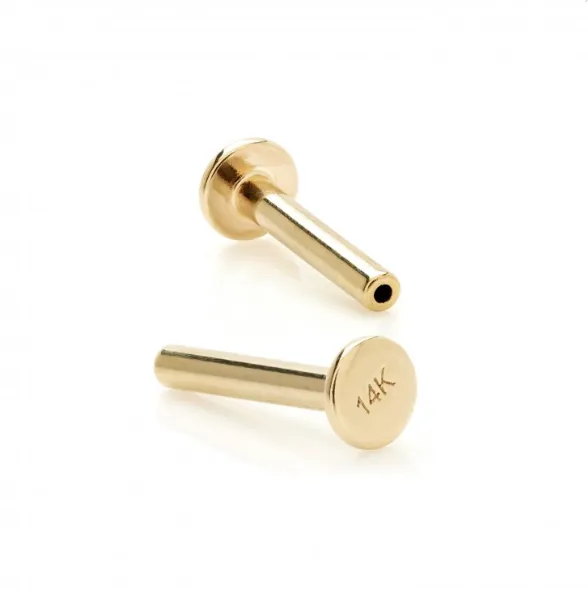 14k Gold Evil Eye With Blue CZ Flat Screwback Single Stud