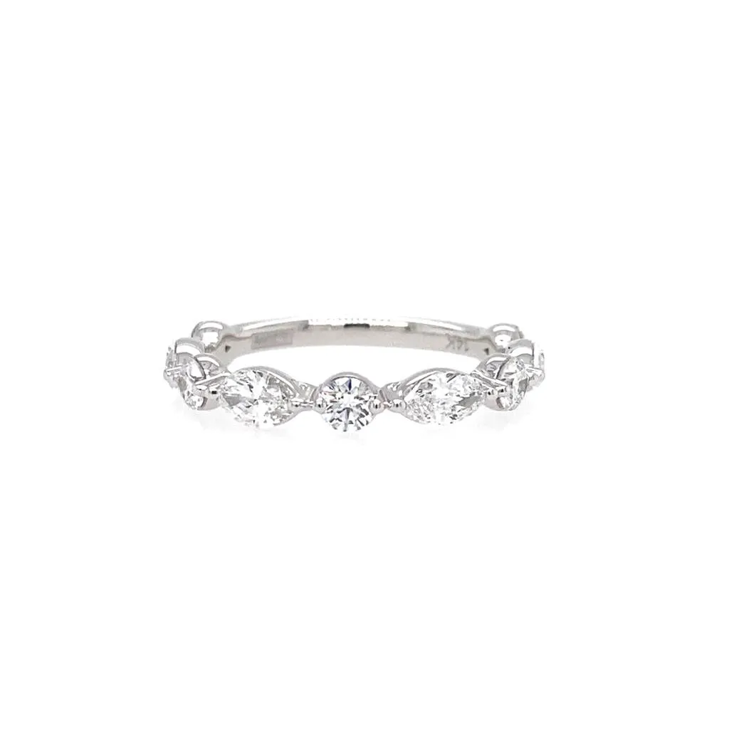 14K White Gold Alternating Marquise and Round Shape Diamond Band