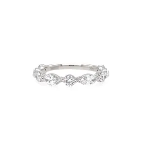 14K White Gold Alternating Marquise and Round Shape Diamond Band