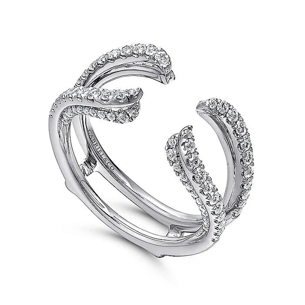 14K White Gold French Pav Set Diamond Ring Enhancer