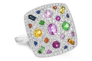 14K White Gold Various Shapes Multi-Colored Stones Contemporary Ring