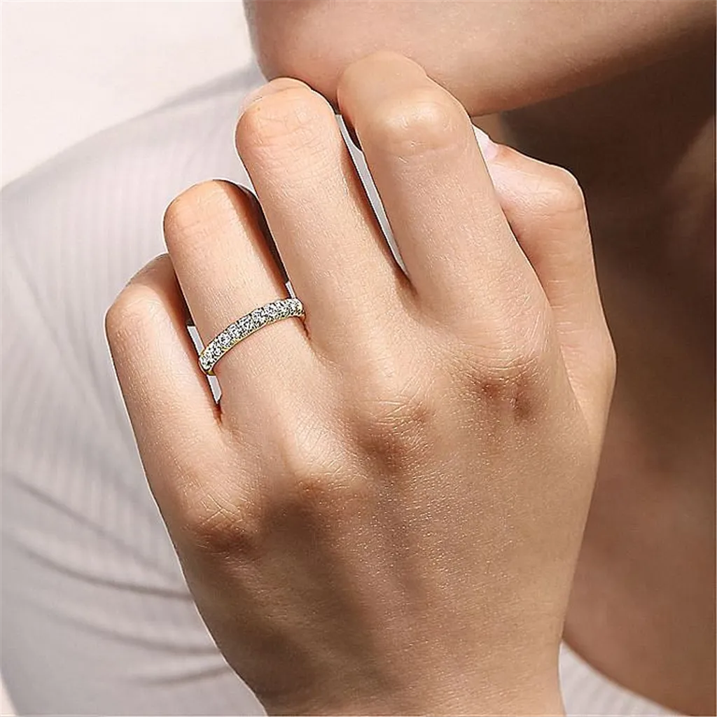 14K Yellow Gold 11 Stone French Pav Diamond Wedding Band
