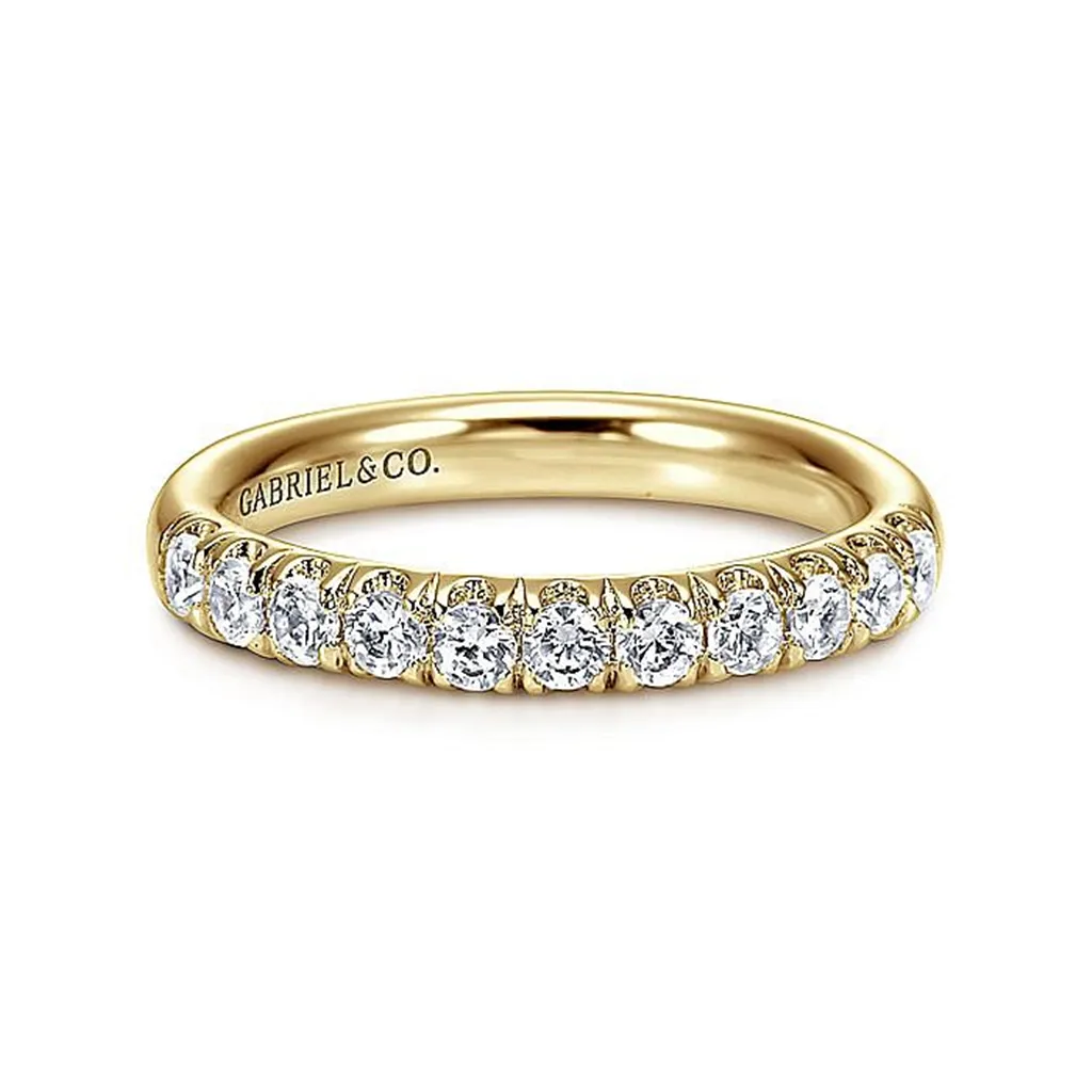 14K Yellow Gold 11 Stone French Pav Diamond Wedding Band