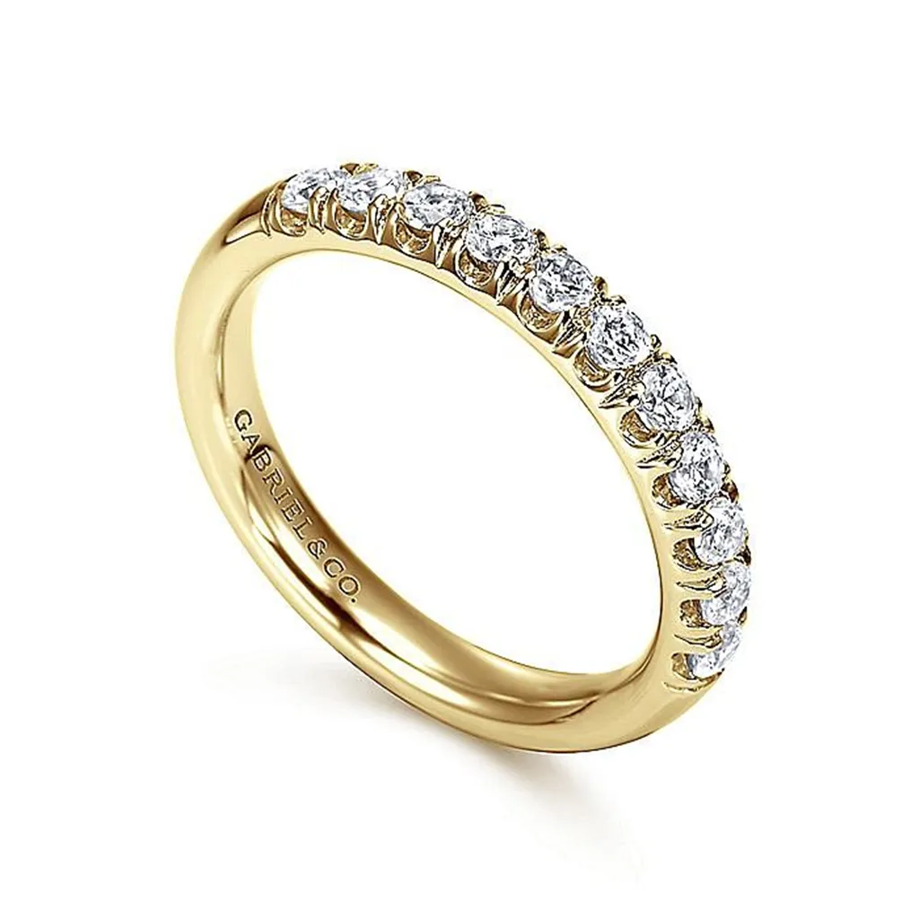 14K Yellow Gold 11 Stone French Pav Diamond Wedding Band