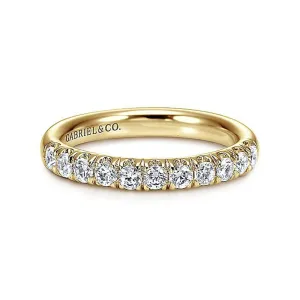 14K Yellow Gold 11 Stone French Pav Diamond Wedding Band