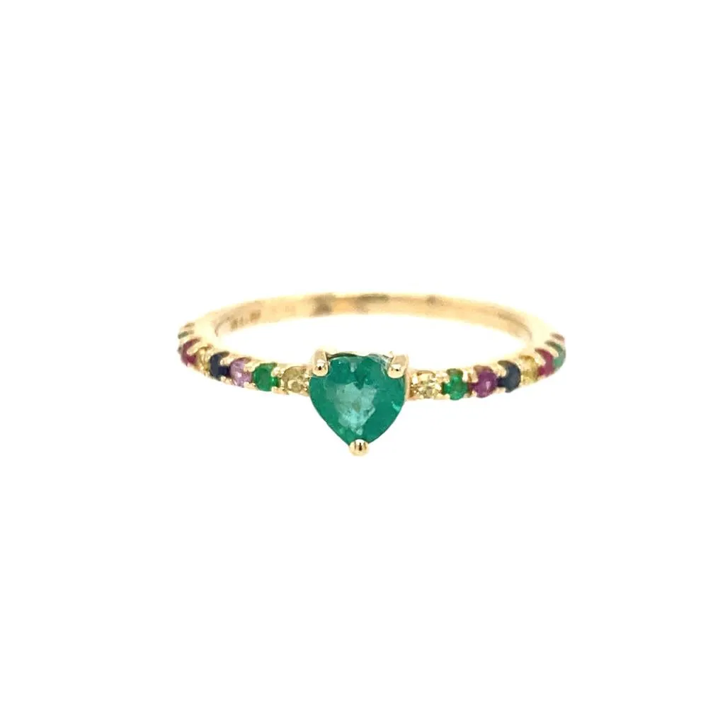 14K Yellow Gold Emerald Heart Fashion Ring