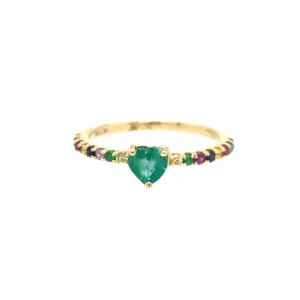 14K Yellow Gold Emerald Heart Fashion Ring