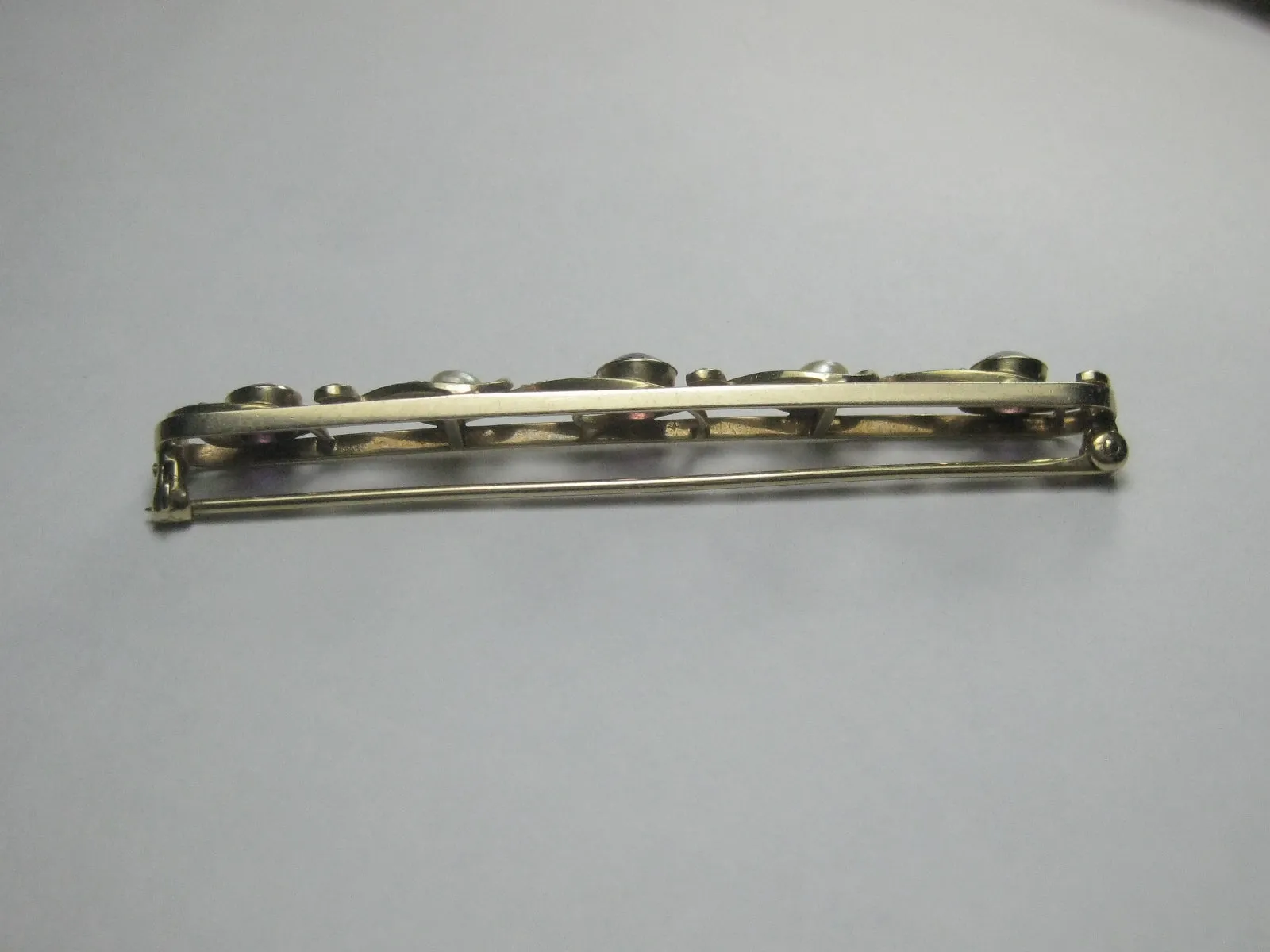 14kt Edwardian Amethyst Pearl Bar Brooch Brooch, .45 TCW,  Early 1900's