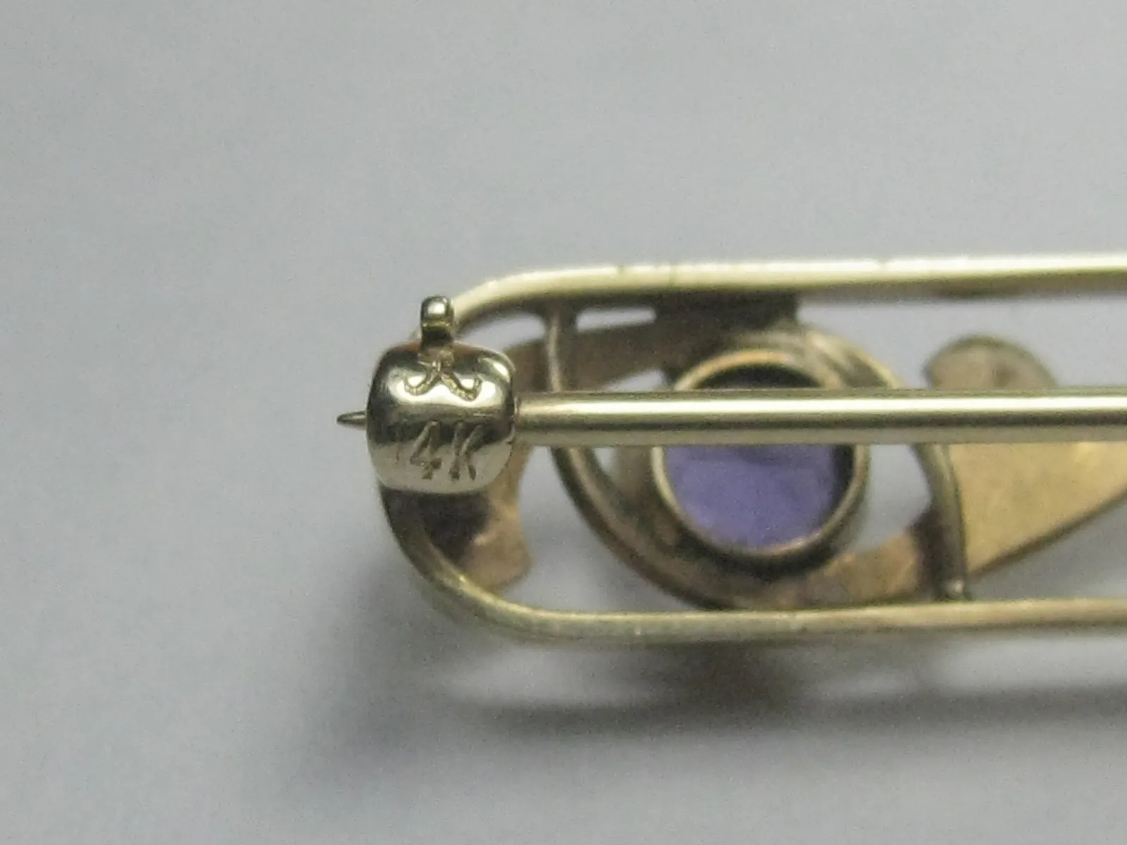 14kt Edwardian Amethyst Pearl Bar Brooch Brooch, .45 TCW,  Early 1900's