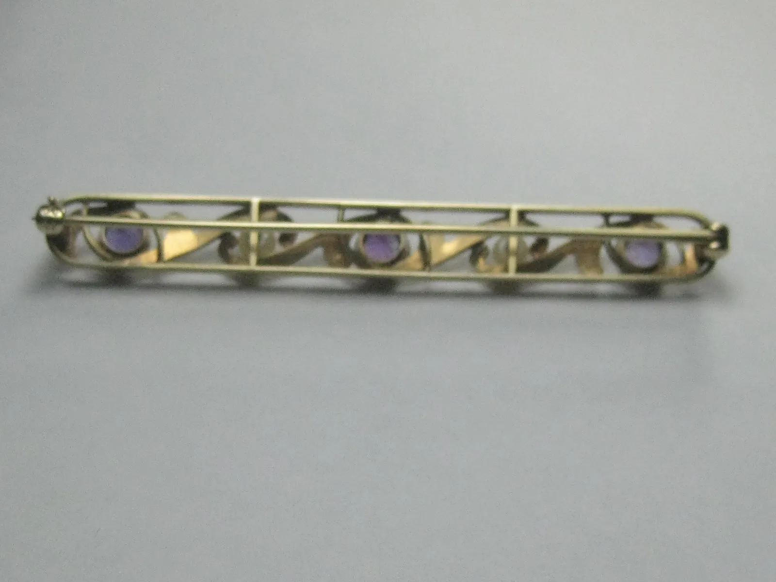 14kt Edwardian Amethyst Pearl Bar Brooch Brooch, .45 TCW,  Early 1900's