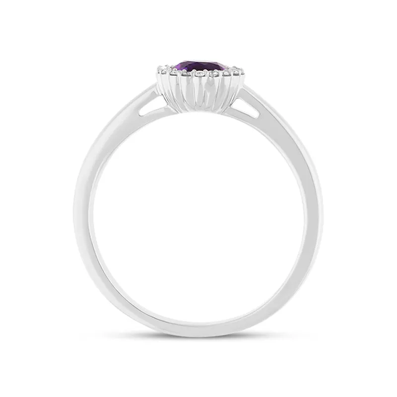 18ct White Gold Amethyst Diamond Round Cluster Ring D