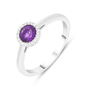 18ct White Gold Amethyst Diamond Round Cluster Ring D