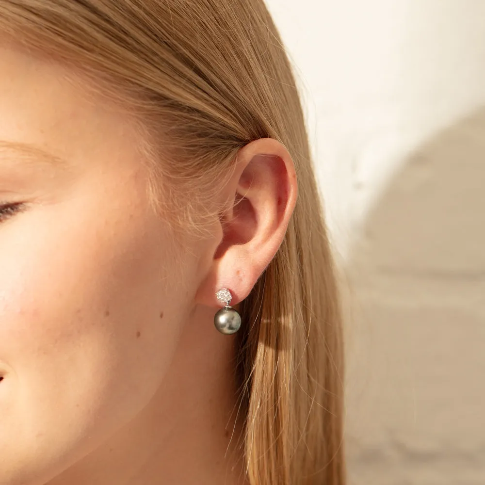 18ct White Gold Black Pearl & Diamond Galaxy Earrings
