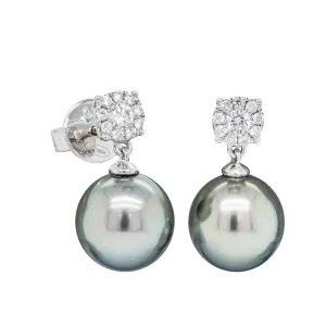 18ct White Gold Black Pearl & Diamond Galaxy Earrings