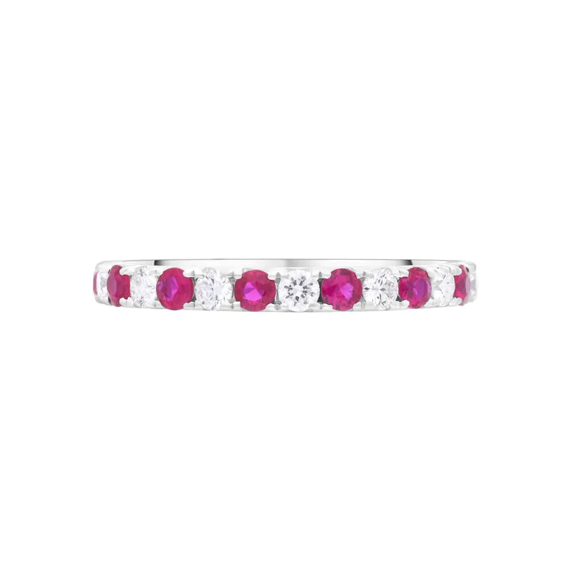 18ct White Gold Ruby Diamond Half Eternity Ring