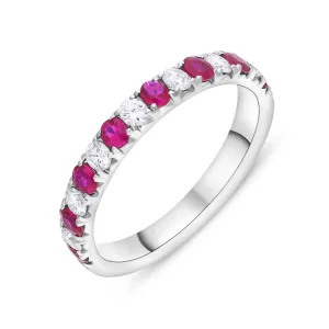 18ct White Gold Ruby Diamond Half Eternity Ring