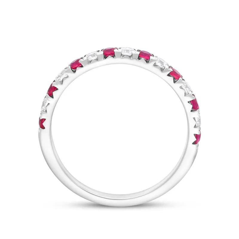 18ct White Gold Ruby Diamond Half Eternity Ring