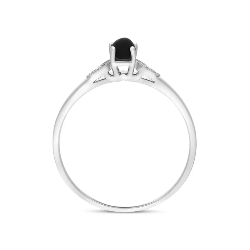 18ct White Gold Whitby Jet 0.05ct Diamond Milgrain Shoulder Ring