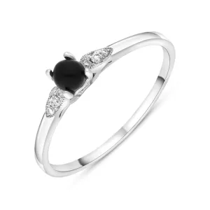 18ct White Gold Whitby Jet 0.05ct Diamond Milgrain Shoulder Ring
