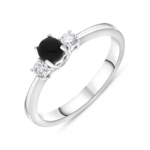 18ct White Gold Whitby Jet 0.17ct Diamond Trilogy Ring