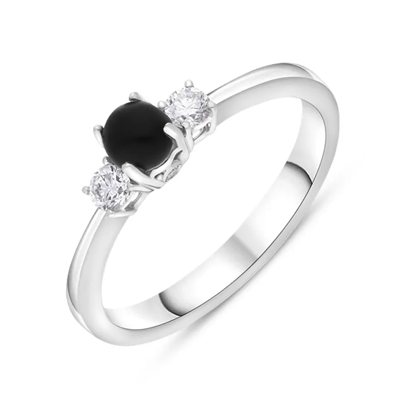 18ct White Gold Whitby Jet 0.17ct Diamond Trilogy Ring