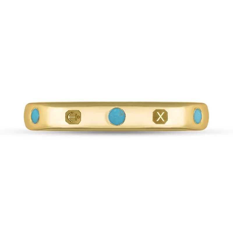 18ct Yellow Gold Turquoise Queen's Jubilee Hallmark 6mm Ring D