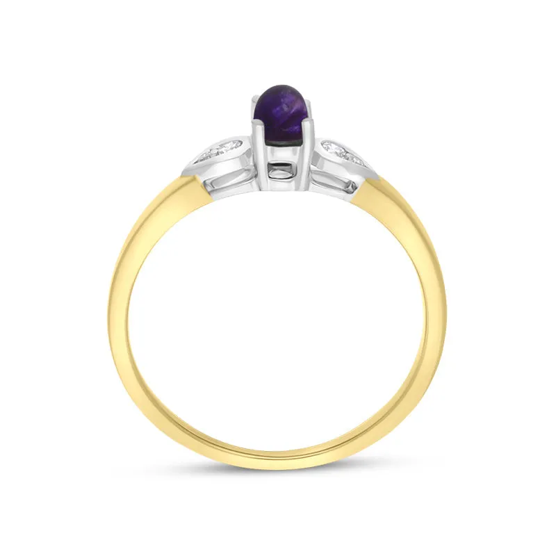 18ct Yellow White Gold Blue John 0.07ct Diamond Pear Shoulder Ring
