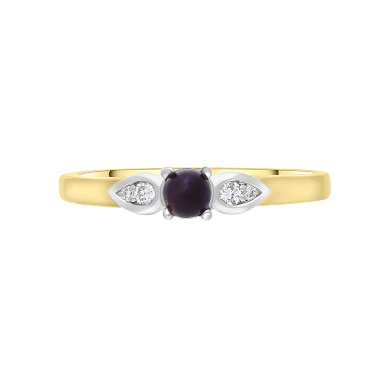 18ct Yellow White Gold Blue John 0.07ct Diamond Pear Shoulder Ring