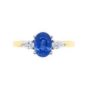 18K Yellow Gold Sapphire & Diamond Trilogy Ring