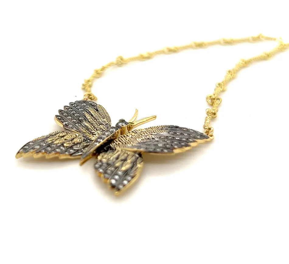 18kt Green Gold Diamond Butterfly Necklace