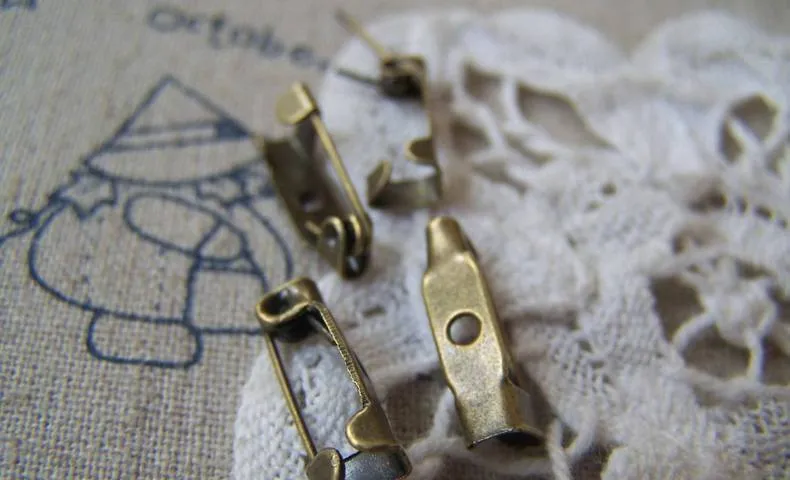 50 pcs Antique Bronze Brooch Back Bar Pins 15mm A4238