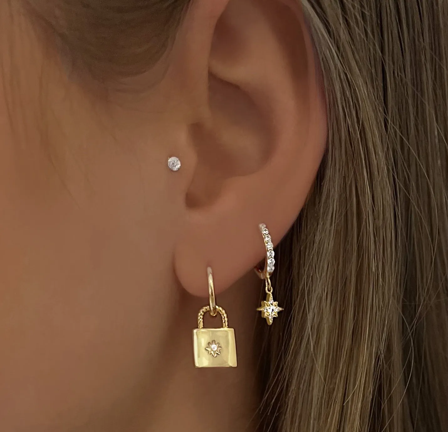 925 Silver earrings gilded with 18k yellow gold assembled with zirconium oxide