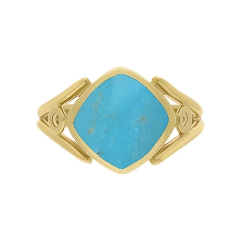 9ct Yellow Gold Turquoise Cushion Cut Ring