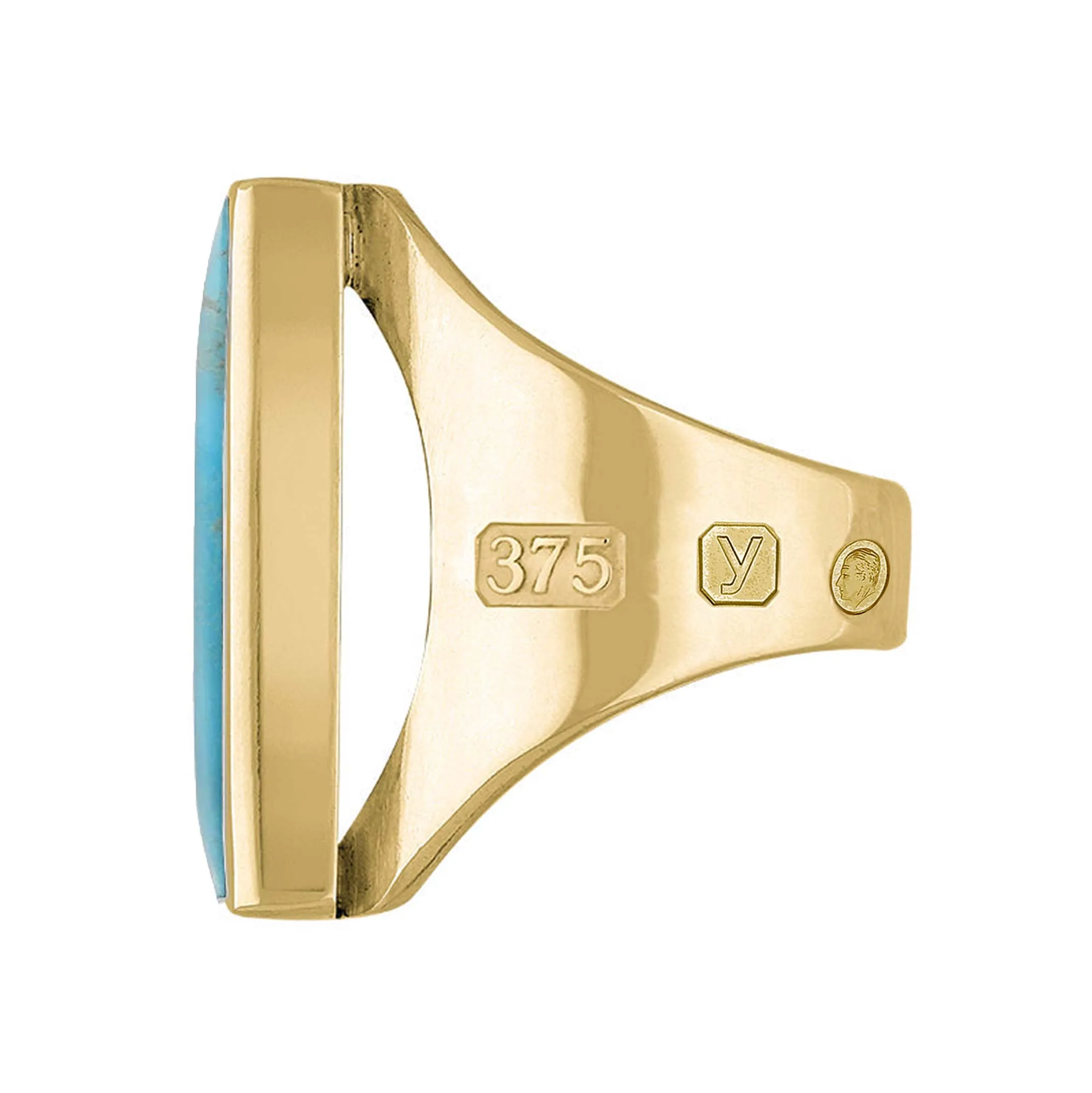 9ct Yellow Gold Turquoise King's Coronation Hallmark Medium Oblong Ring D