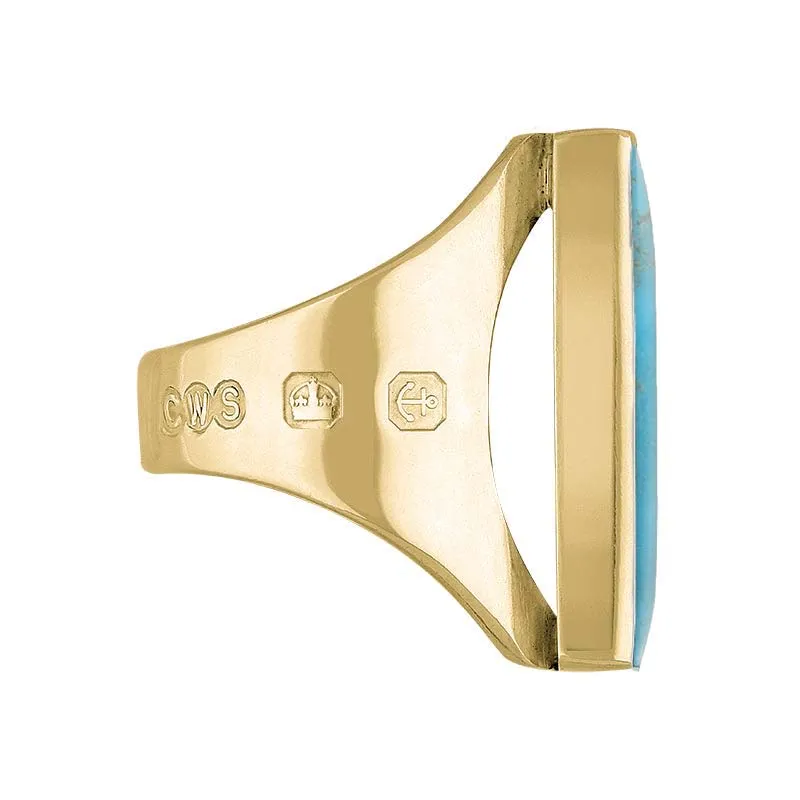9ct Yellow Gold Turquoise King's Coronation Hallmark Medium Oblong Ring D