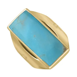 9ct Yellow Gold Turquoise King's Coronation Hallmark Medium Oblong Ring D