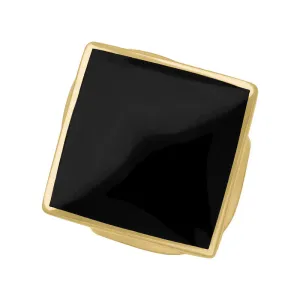 9ct Yellow Gold Whitby Jet King's Coronation Hallmark Medium Rhombus Ring D