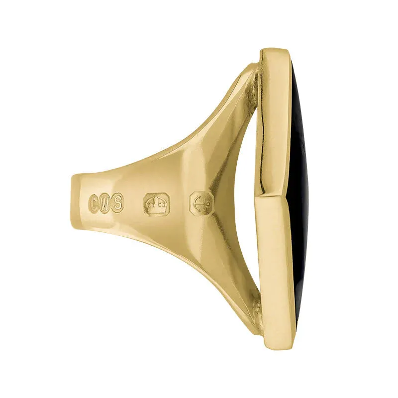 9ct Yellow Gold Whitby Jet King's Coronation Hallmark Medium Rhombus Ring D
