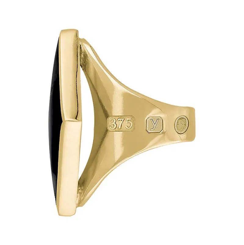 9ct Yellow Gold Whitby Jet King's Coronation Hallmark Medium Rhombus Ring D