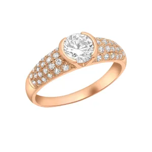 9K Rose Gold Round CZ Shoulder-Detail Ring