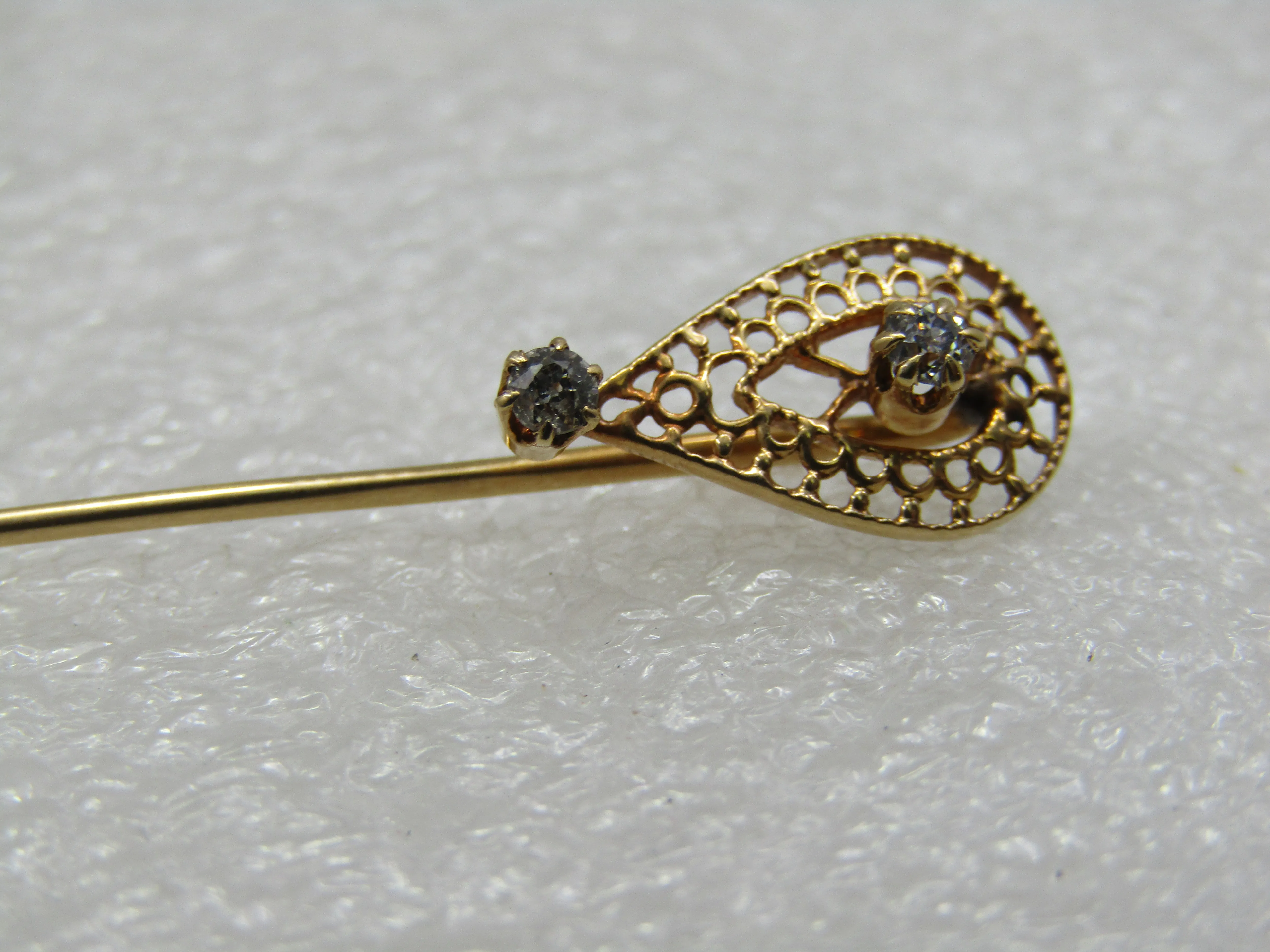 Antique 14kt Old European Cut Diamond Stick Pin, Antique 1890-1930. 2.75"