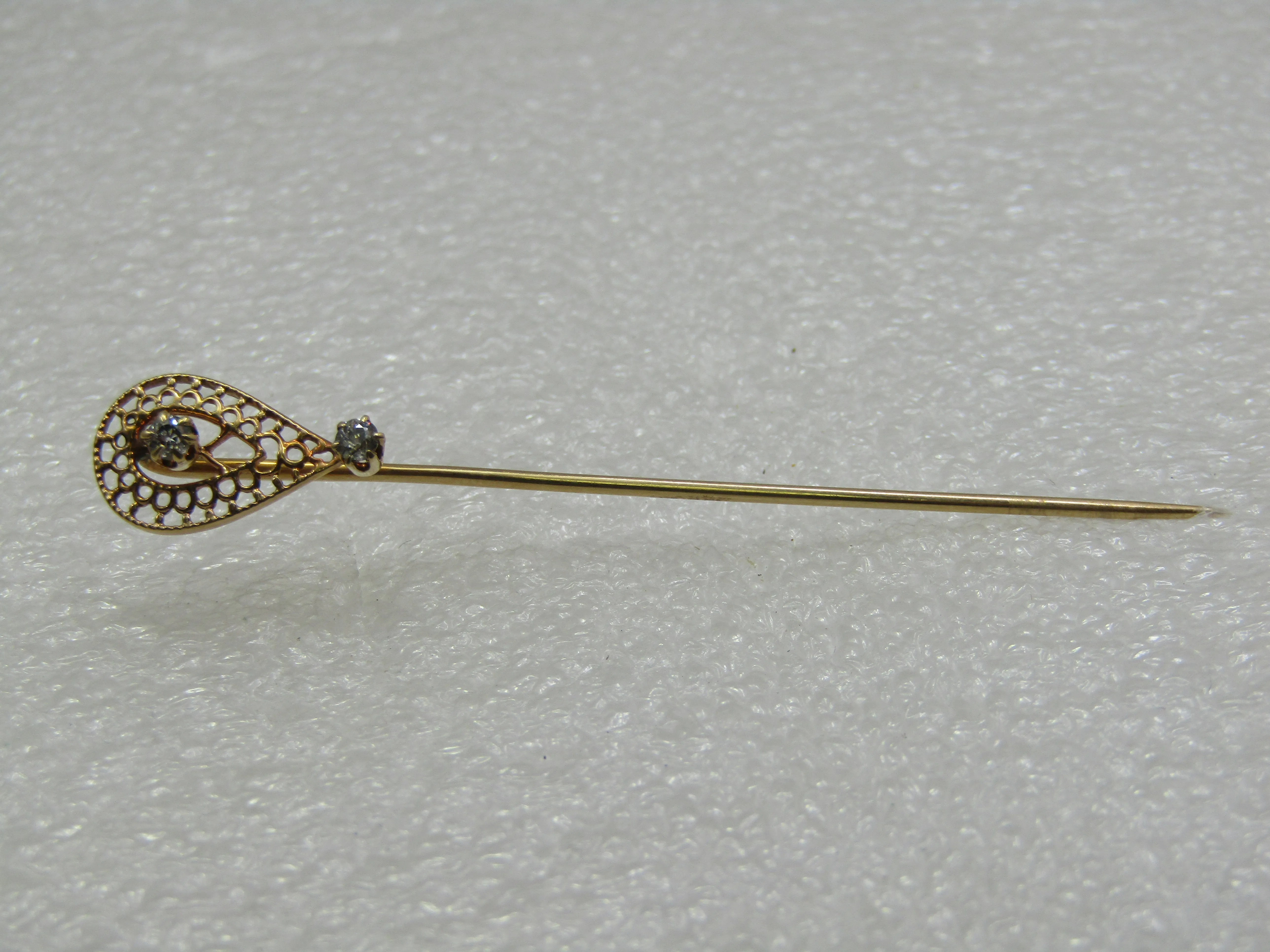 Antique 14kt Old European Cut Diamond Stick Pin, Antique 1890-1930. 2.75"