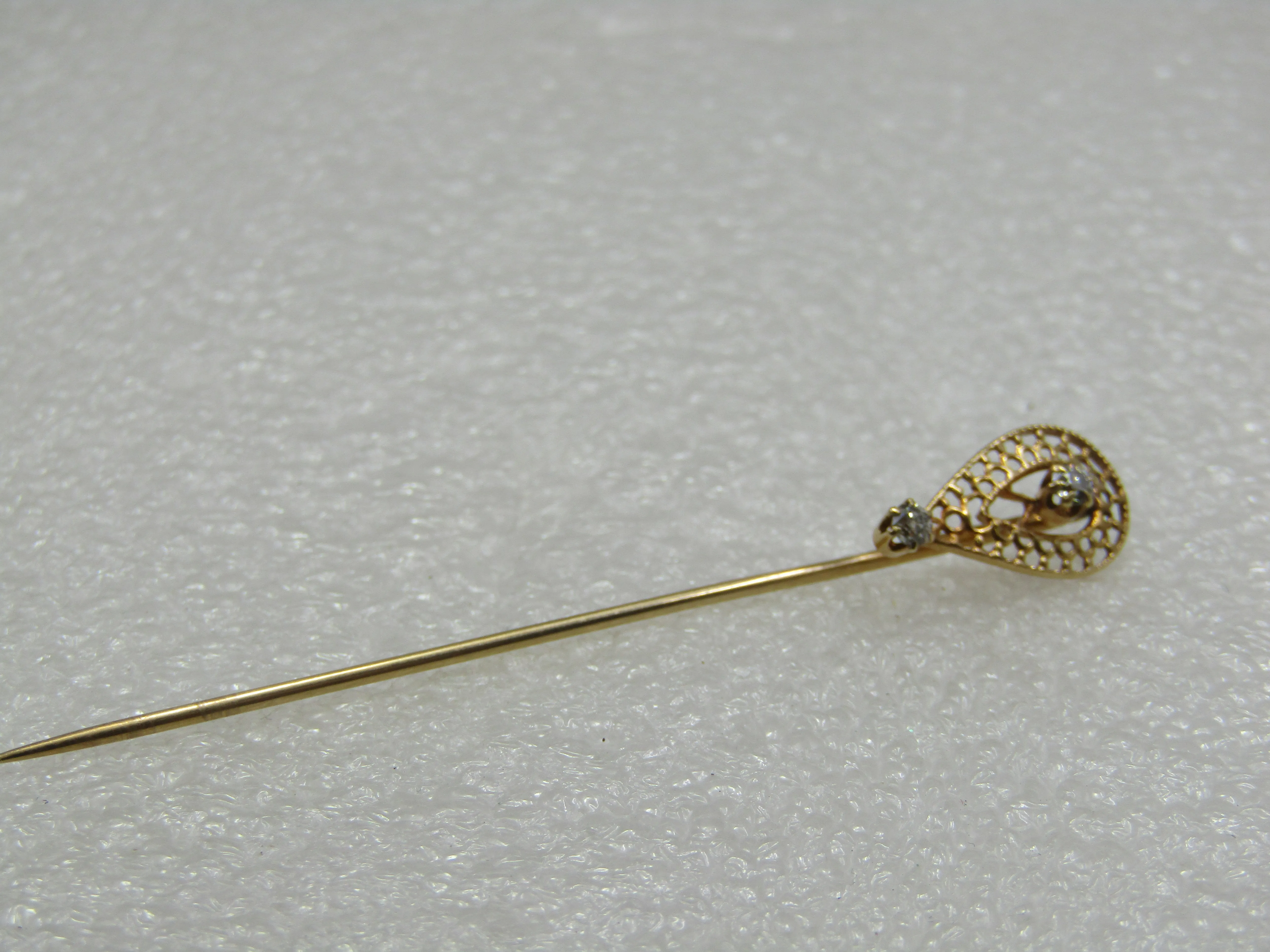 Antique 14kt Old European Cut Diamond Stick Pin, Antique 1890-1930. 2.75"