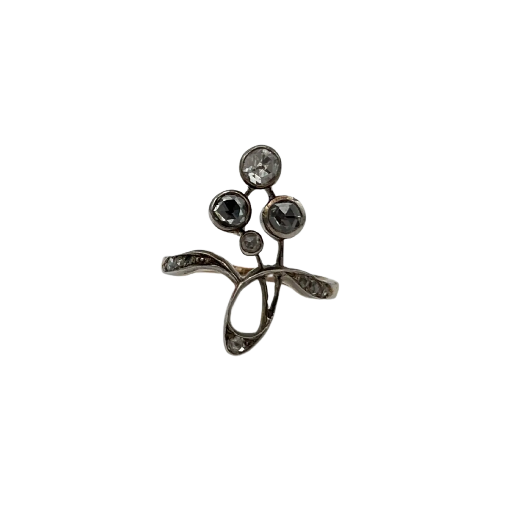 Antique rose cut diamond in 14k rose gold and silver