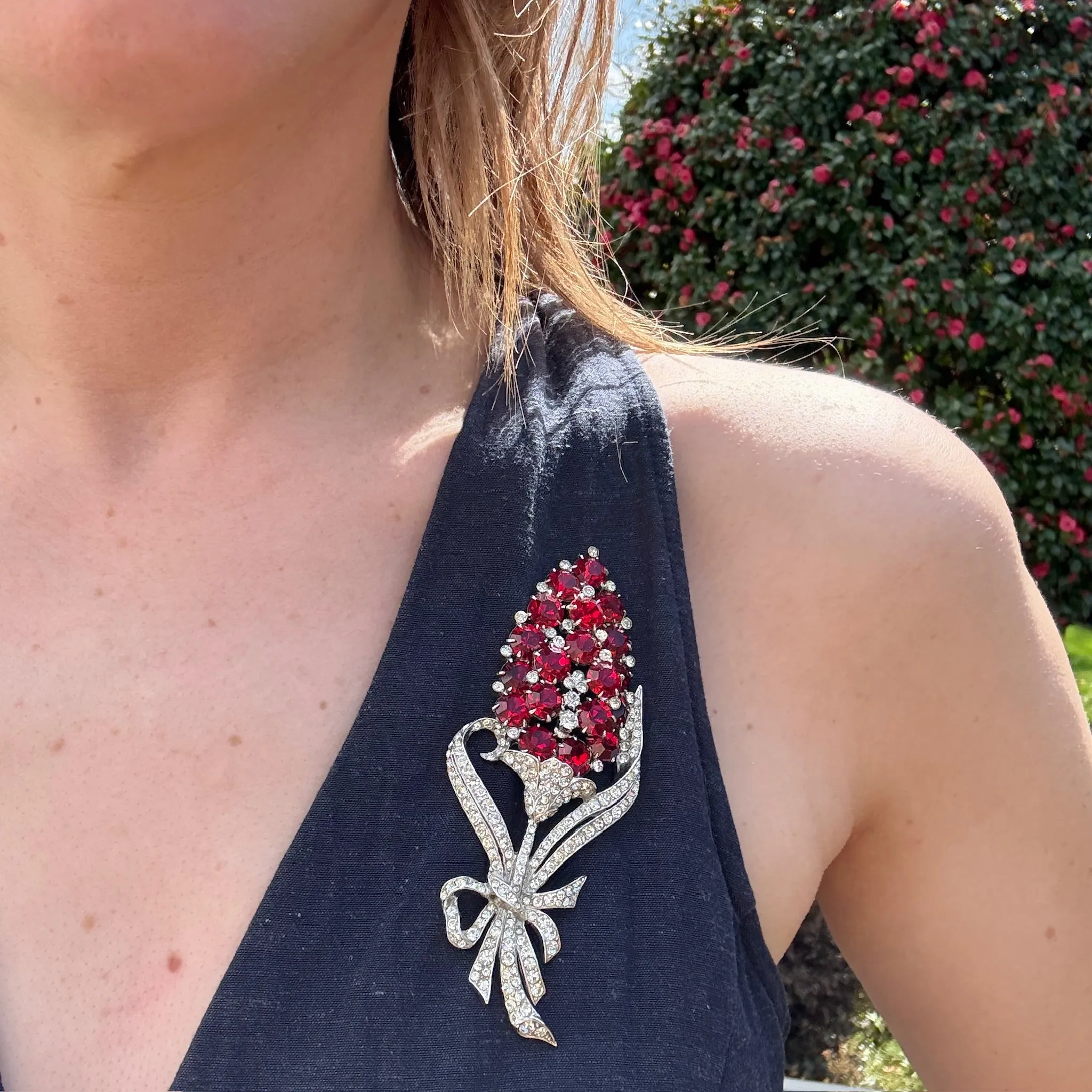 Arresting Blood-Red Hyacinth Brooch by Coro Craft