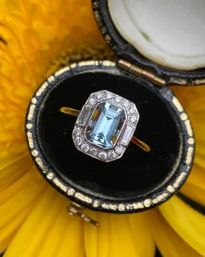 Art Deco Aquamarine and Diamond Ring Platinum 0.25ct   0.90ct