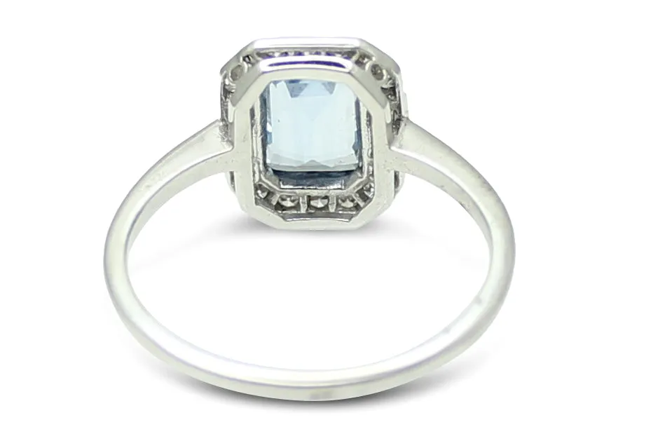 Art Deco Aquamarine and Diamond Ring Platinum 0.25ct   0.90ct