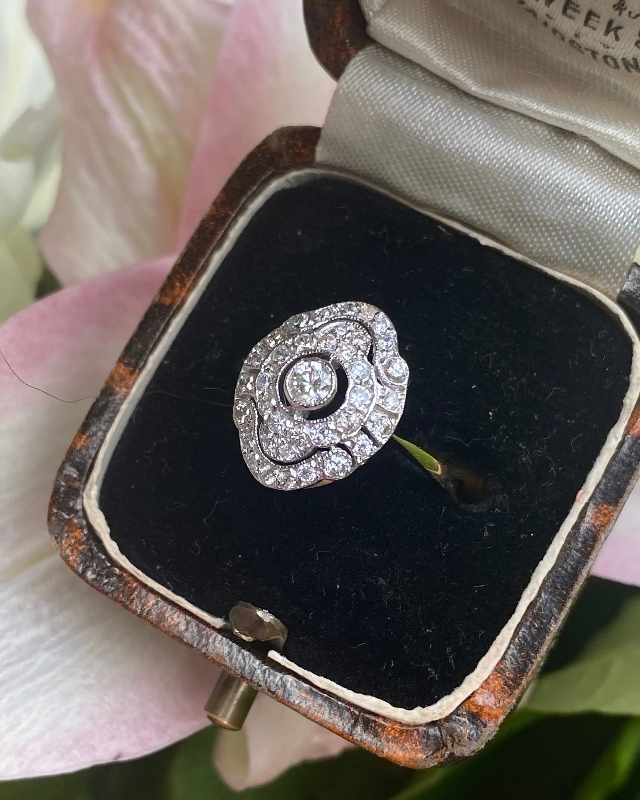 Art Deco Diamond Cluster 14ct Yellow Gold Ring 0.60ct