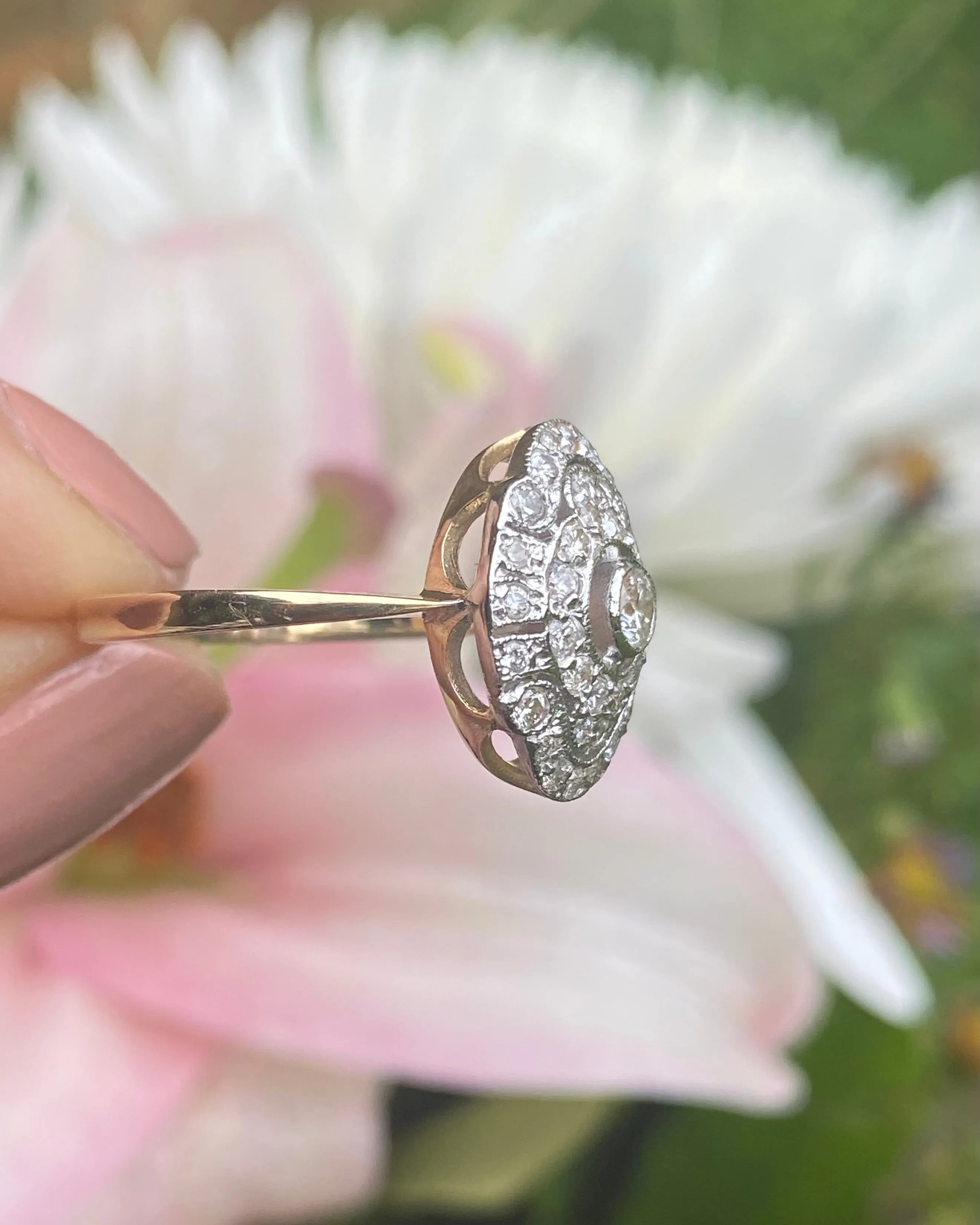 Art Deco Diamond Cluster 14ct Yellow Gold Ring 0.60ct