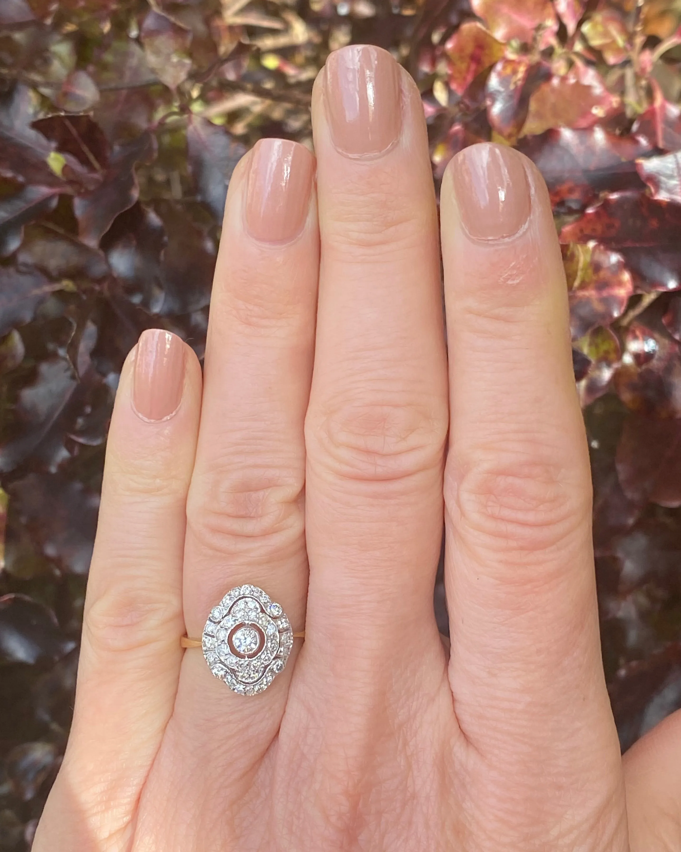 Art Deco Diamond Cluster 14ct Yellow Gold Ring 0.60ct